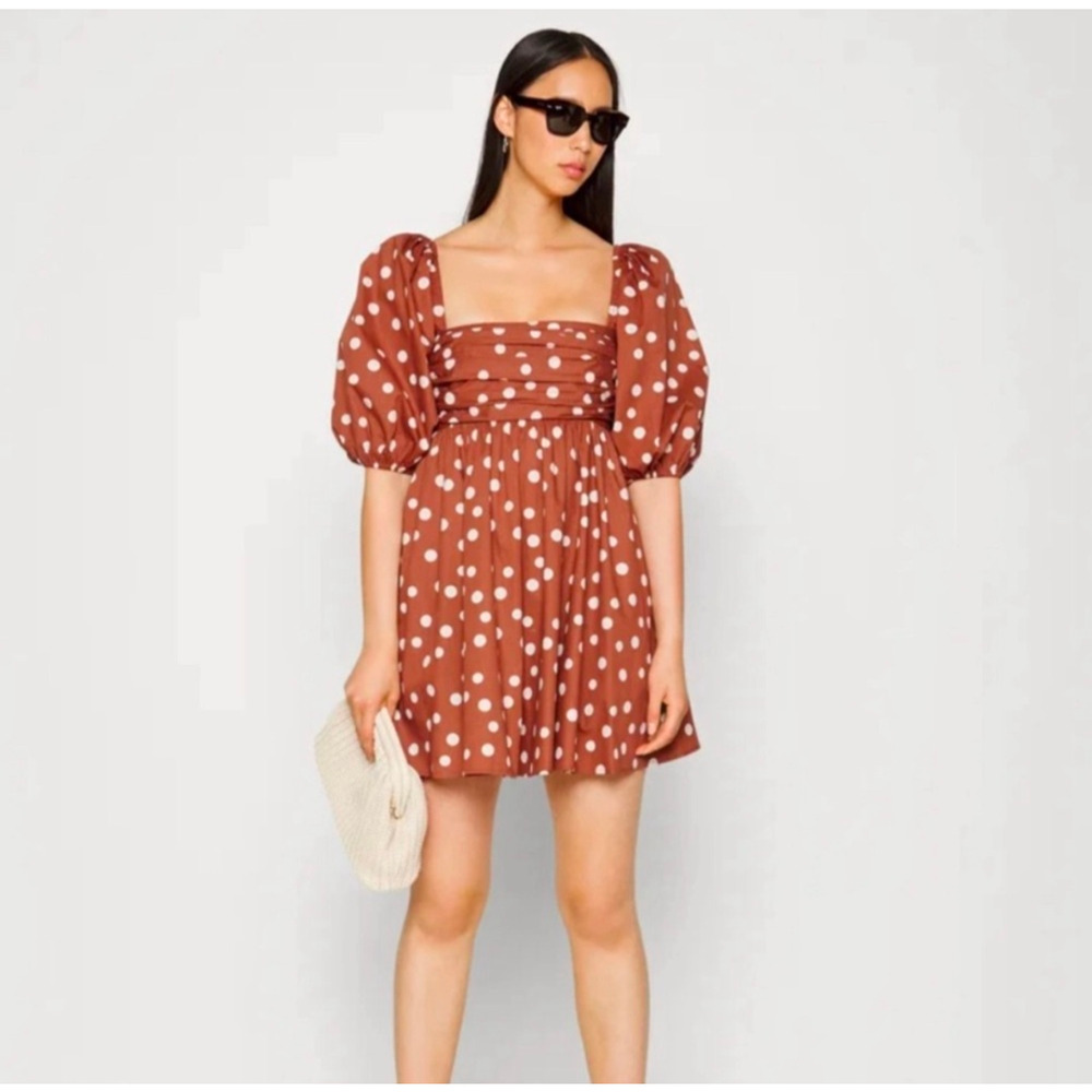 NWOT Abercrombie & Fitch Brown Polka Dot Cotton Short Sleeve Mini Dress, size M